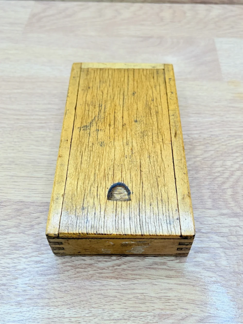 Vintage 1930-1960's Wood Pencil Box Sliding Lid Dovetails